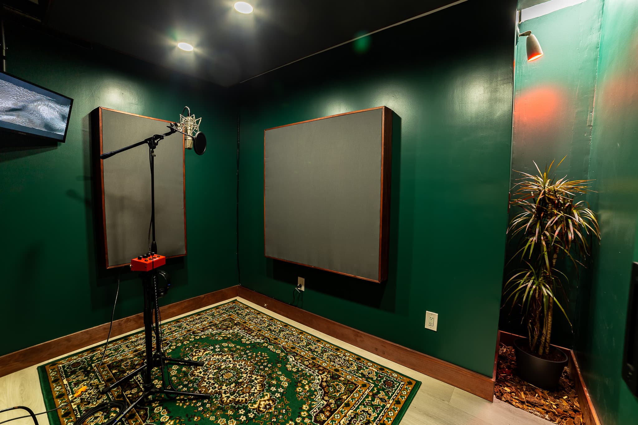 Vocal booth in the Ivy Room at Basswood Studios recording studio